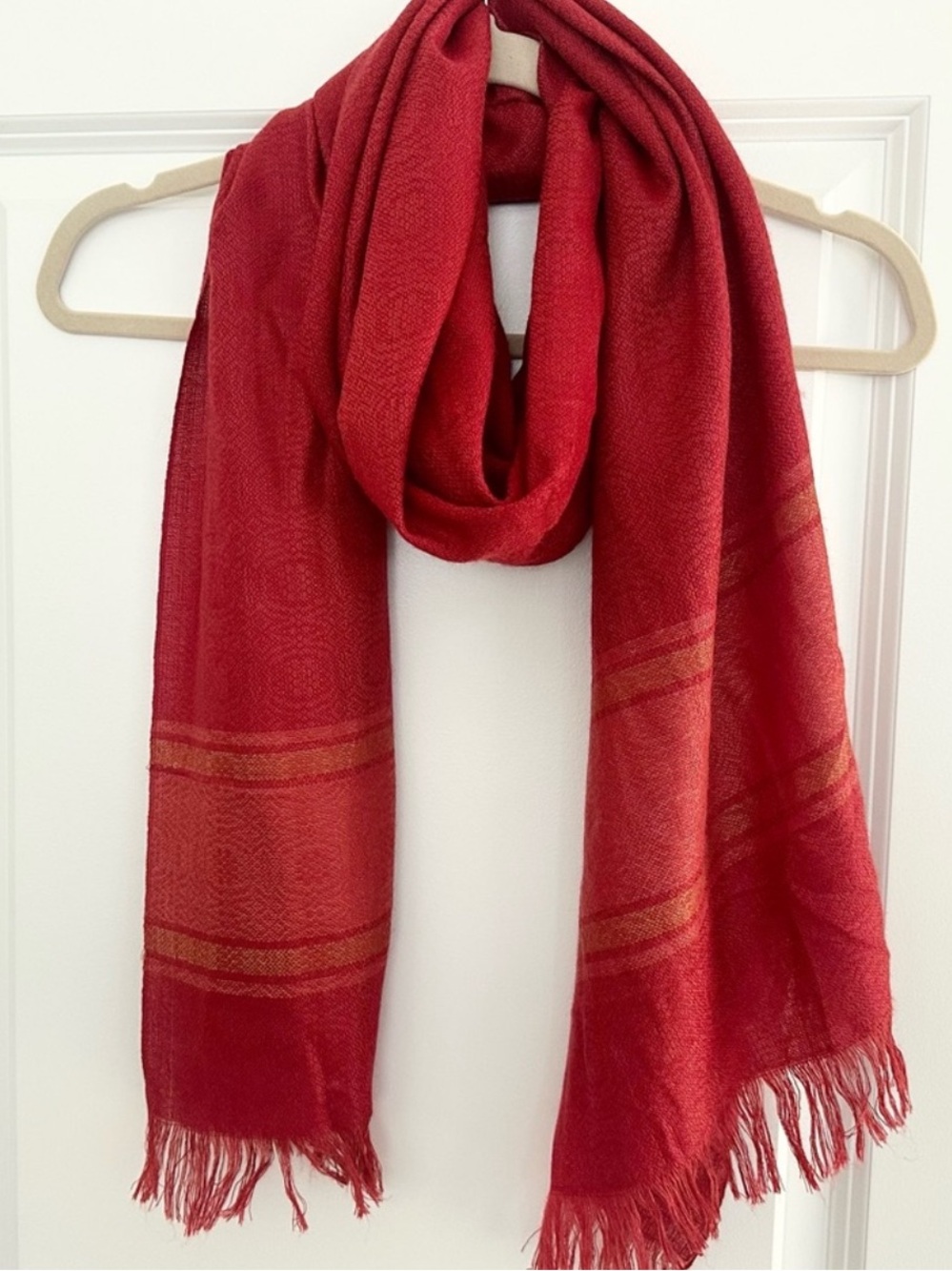 Red & Gold Lightweight Scarf With Fringe - Shawl / Wrap